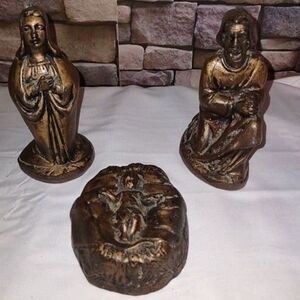 3 Piece Vintage German Wax Nativity Baby Jesus in Manger, Mary, Joseph